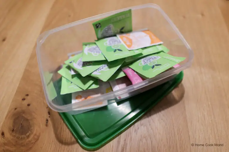 Tea bags in a food storage container